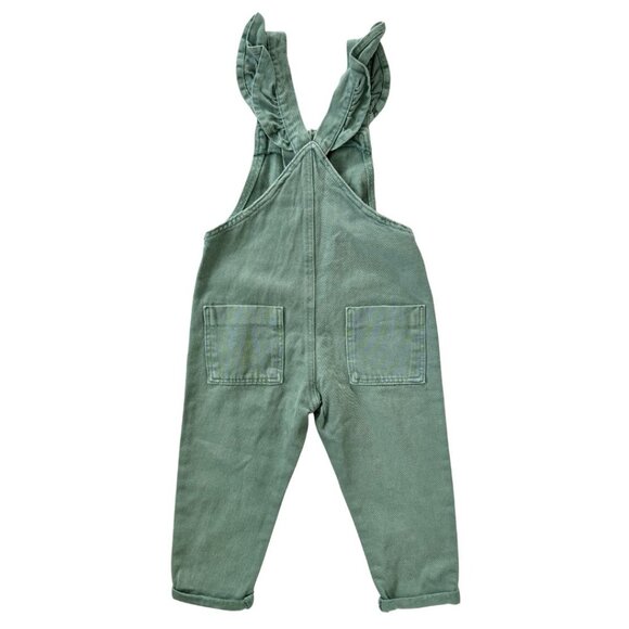 ZARA Ruffle Strap Overalls | Button Front, Adjustable Straps | Sage Green | 3–4Y - Picture 2 of 7